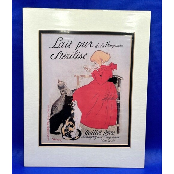 VINTAGE 3 CAT Girl W/milk PRINT POSTER  Theophile-Alexandre Steinlen 11x14 - Picture 1 of 4